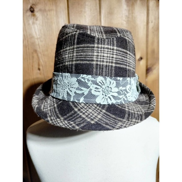 Brown plaid wool blend fedora hat - Picture 4 of 7